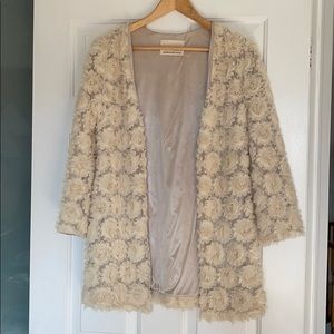 Korean Beige Floral Medium Length Jacket